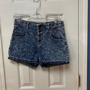 Denim & Co Jean Denim Shorts Womens Size 10 Acid Wash High Rise Button Fly.